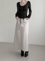 Et Pocket Belt Cotton Long Skirt