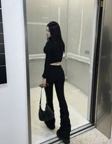 Long leg shirring silhouette pants