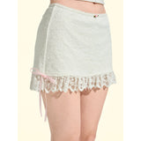 [GirlyFancyClub] French Ruffle Lace Short Skirt A-line Hollow-out Lace Skirt Summer Women