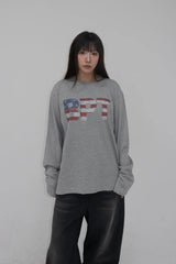 USA Flag Long Sleeve T-Shirt Melange Gray
