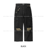 stopper damage cargo wide denim pants