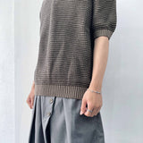 ミューテッド グリッド ニット ショートスリーブ トップ