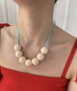 Yellow ball@mint tie necklace