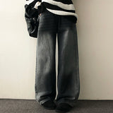 Seb washing waist banding wide denim pants