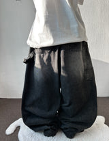 Johnsy Carpenter Balloon Fit Elastic Waist Denim Pants 3color
