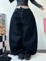 ベルトセット🤎🩵ヒップベルテッドデニムバルーンロングパンツ 🤎🩵2カラー
