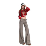 Gray Low-Rise Wide Cargo Pants