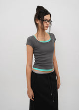 [B-BASIC] Basic Ribbed Wide U-Neck Cap Sleeve Short Sleeve Top (2 Size)