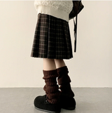 Bomi A-line pleated check midi skirt 