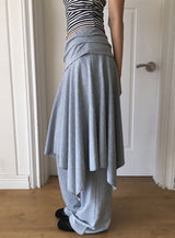 26SS★ [MADE/Skirt+Pants SET] フォリン ブーツカットパンツ アンバランス シャーリング フレア レイヤードスカート