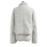 クラシックメタルウェーブダブルボタンハイネックファーコート (White)