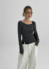 [MADE] Four Ring Stripe Backless Long Sleeve T-shirt
