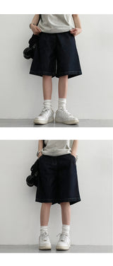 [S~XL] Haute Stitch Saint-Ji Denim Half-length Shorts