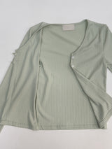 Two-button slit ribbed cardigan T-shirt