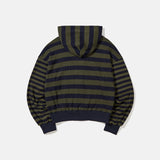 ストライプニットフーディドジップアップ / Khaki blue
