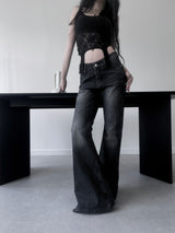 washed slub bootcut denim (2color)