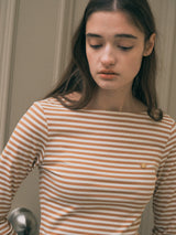 ストライプ長袖Tシャツ ホワイト+ベージュ