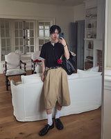 ハーネル レイヤード リブド ヘンリー ネック ショート スリーブ Tシャツ
