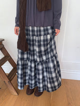 Lumie Check Tiered Banding Long Skirt