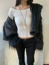 Luna Skin Off-Shoulder Cable Slim-Fit Knit