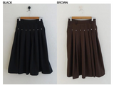 スタッズ プリーツ ミディ スカート (BROWN, BLACK 2COLORS!)