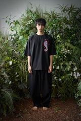 ペイズリー柄カットアウト 1/2 Tシャツ (Black)