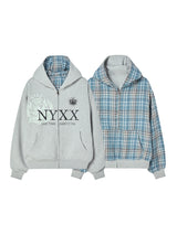 REVERSIBLE CHECK HOOD ZIP-UP GREY