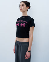 ツインリボンクロップTシャツ　ブラック