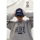 HUKEロゴNAVYフードT