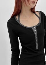 [MADE] Hato Layered Halter Henley-Neck Long-Sleeve Tee