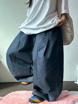 FORMAL CAVE FRONT PLEAT DENIM STRING BALLOON PANTS 💙🩶🖤 - 3 COLORS