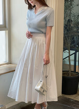 Shooly Pintuck Banding Flare Long Skirt