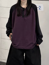 raglan striped henley neck long sleeve t-shirt