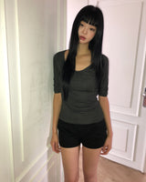 Mameko Shirred  7-Sleeve T-Shirt
