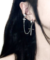 Two Cross chain One-Touch Earrings & Ear Cuff 1PC