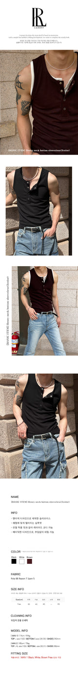 [BASIC ITEM] Henry neck botton sleeveless(3color)