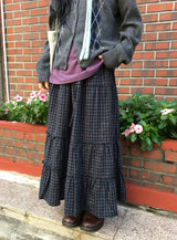Ciriel Vintage Check Tiered Banding Long Skirt