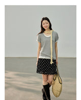 Dot ruffle flare mini skirt