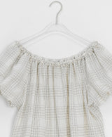 Ame Check Off-Shoulder Frill Short Sleeve Blouse
