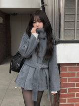 [2oz Quilting] Fila High Neck Wool Belt Half Coat