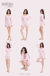 Pink cream lounge cardigan top set (sleeveless)