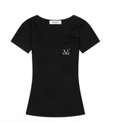 MOVER V NECK SHIRRING HALF T (4COLOR)