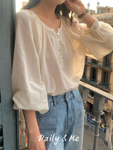 Round shirring blouse (2color)