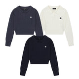 LOGO OPEN COLLAR CABLE KNIT