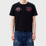 スラブヘンリーネッククロップドTシャツユニオンジャック ブラック