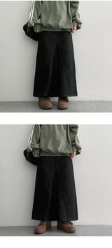 [S~XL]パーリーリウォッシュカットデニムロングスカート