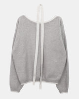 Mebin Lip-Neck Color-Block One-Off-Shoulder Wool Long-Sleeve Knit