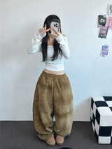 ミンクフリース🐑ビッグコーデュロイパッチバルーンパンツ❤🤍🖤🤎4カラー
