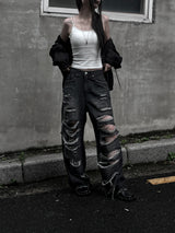 black destroyed wide denim
