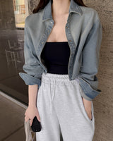 Polka cropped denim jacket